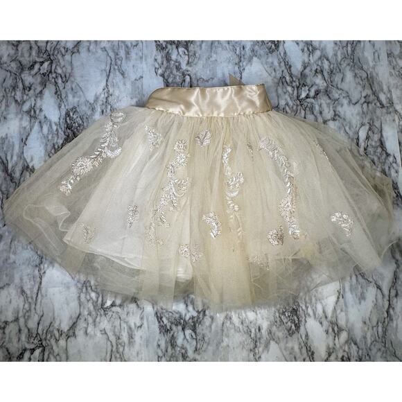 Pottery Barn Kids x Monique Lhuillier Lace Latte Tulle Tutu Embroidery Satin 3 + - Picture 1 of 11